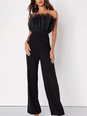 Lulu’s Strapless Black Tulle Bodice Wide-Leg Jumpsuit